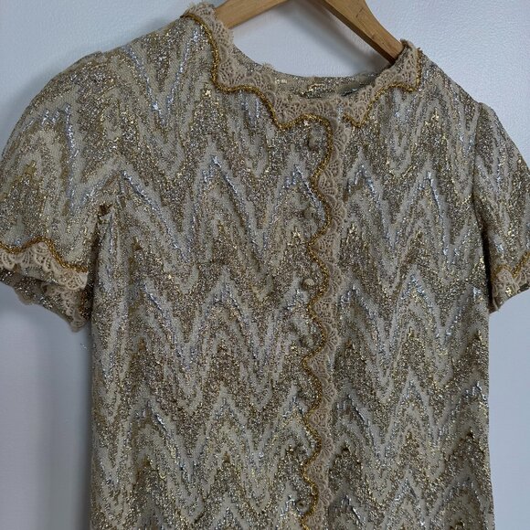 Vintage 60's Gold & Silver Mod Dress - Size M - Picture 7 of 12